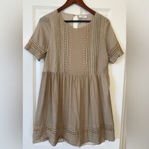 STORIA Crochet Trim Tunic Mini Dress Natural Size Small